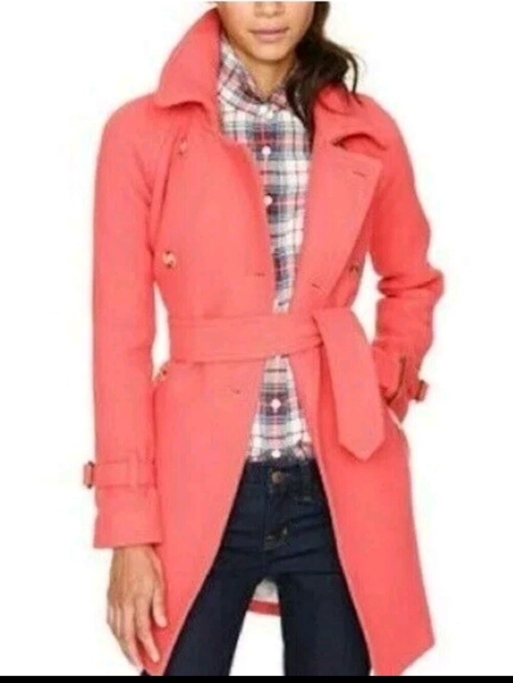 J.Crew Stadium-Cloth Boulevard Trench Coat Coral Wool Orange Belted (2012-2013)